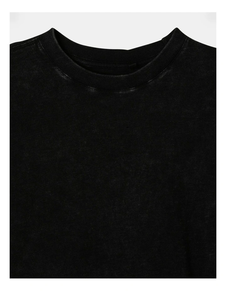 Long Sleeve Acid Wash Tee in Black