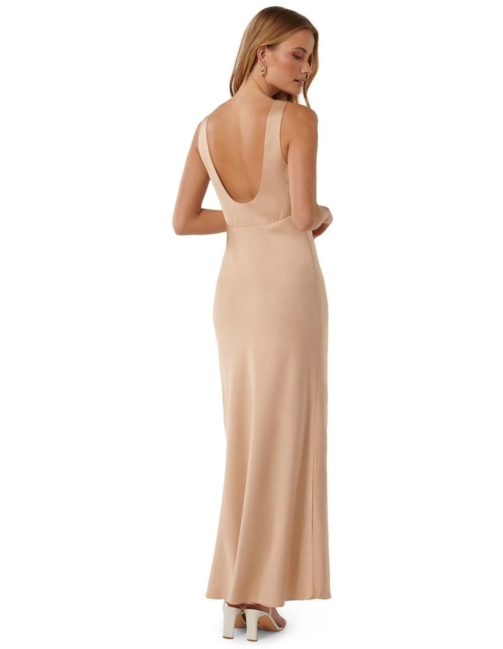 Cameron V Neck Satin Maxi Dress in Gold
