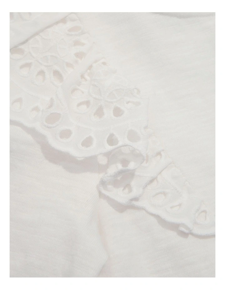 Organically Grown Cotton Broderie Frill T-shirt in Marshmallow