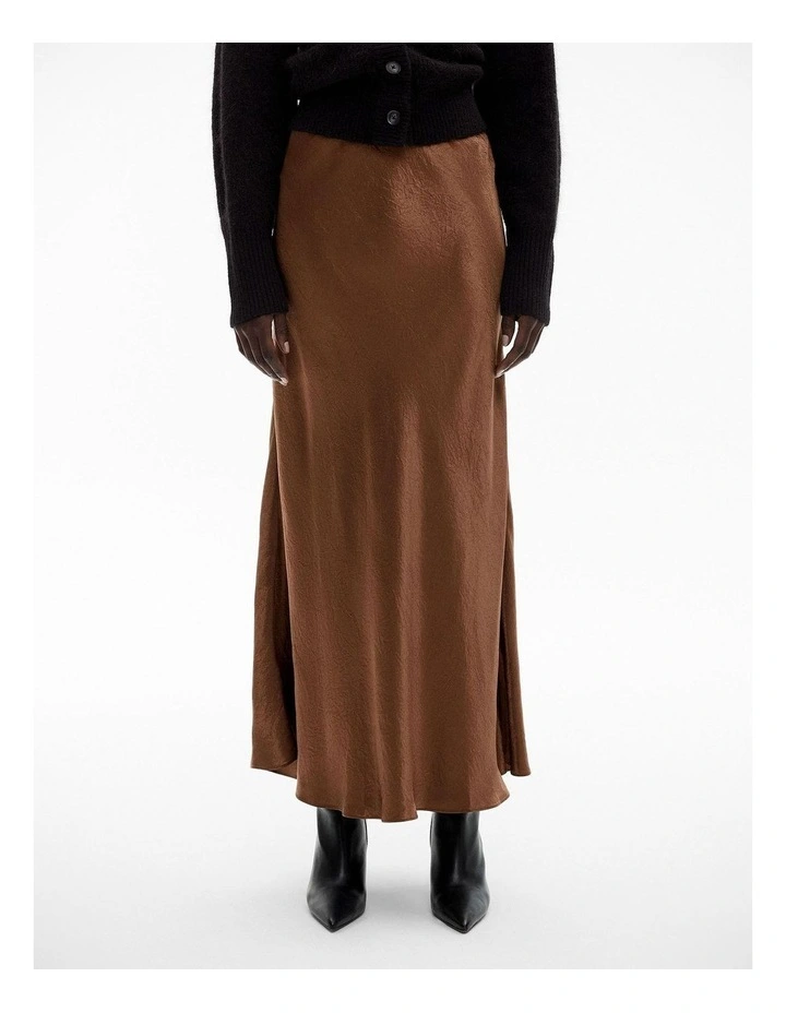 Bias Acetate Maxi Skirt in Dark Cocoa
