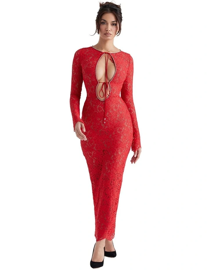 Lisandra Lace Maxi Dress in Red