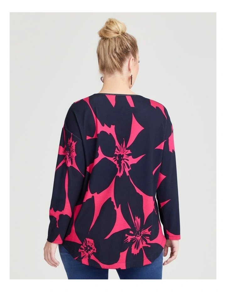 Bamboo Ponte Floralia Top in Navy/Dark Fuchsia
