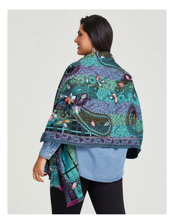 Ocean Geo Embroidered Scarf in Green