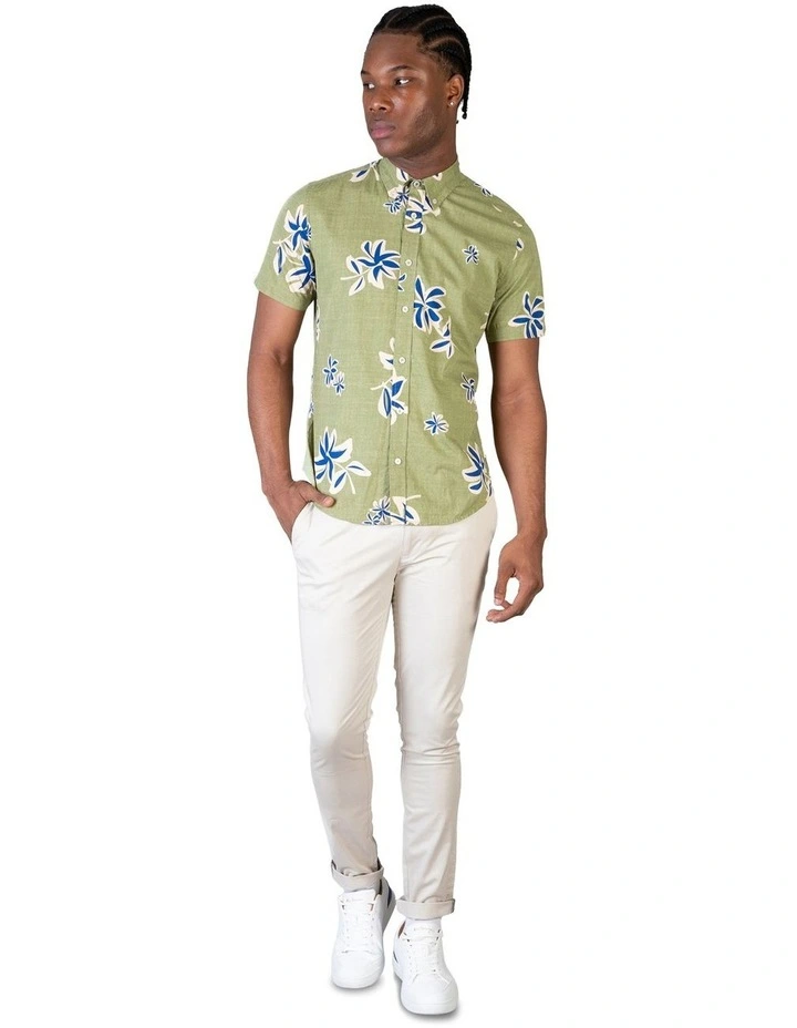 Floral Short Sleeve Shirt in Green