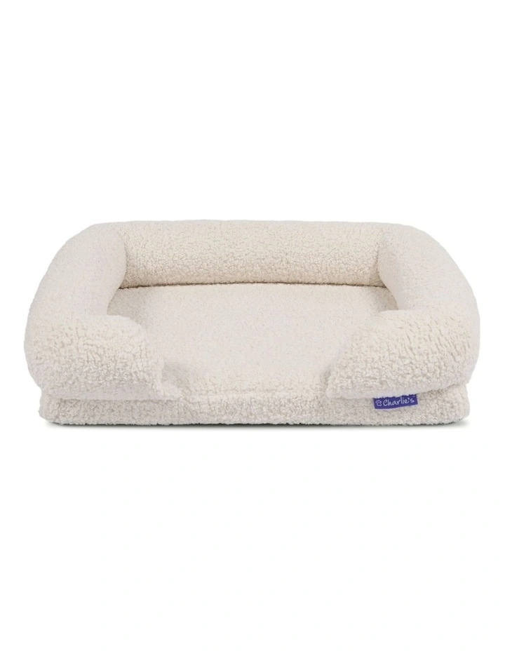 Teddy Fleece Orthopedic Memory Foam Sofa Dog Bed in Cream