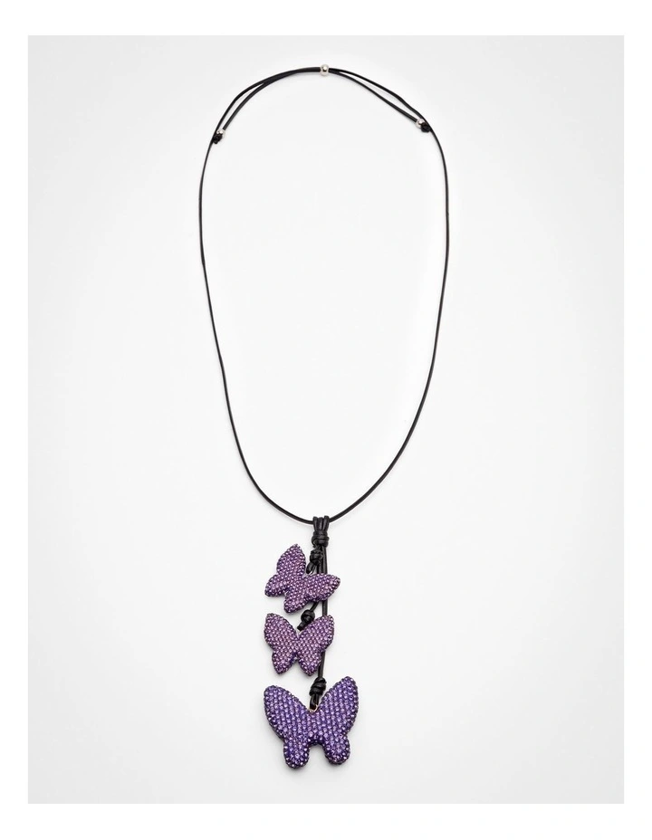 Diamante Butterfly Necklace in Purple