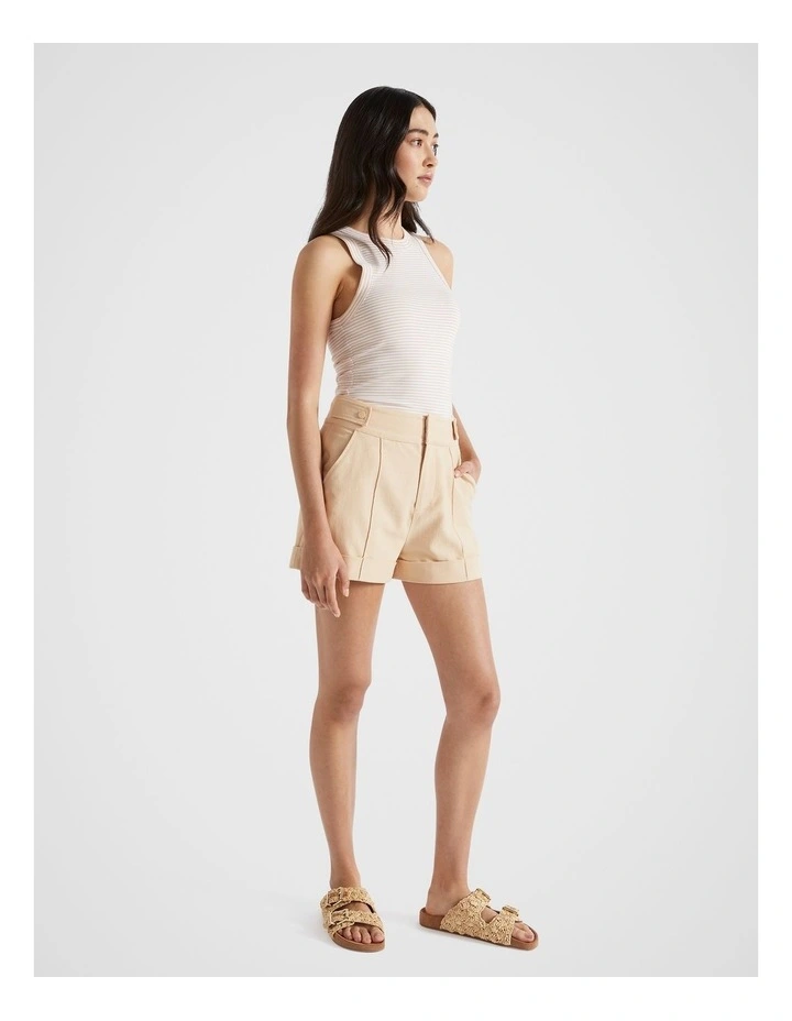 Casual Tab Waist Short in Soft Wheat