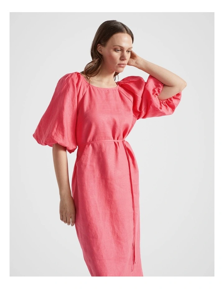 Linen Blend Raglan Midi Dress in Wild Berry