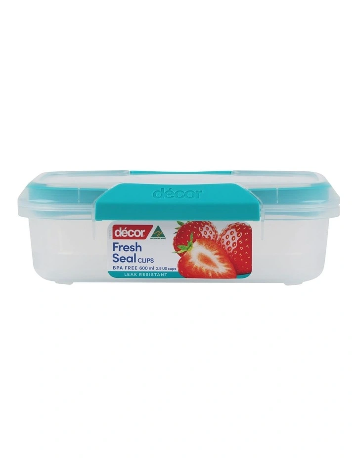 Fresh Seal Clips Oblong Food Storage 600ml in Clear/Teal