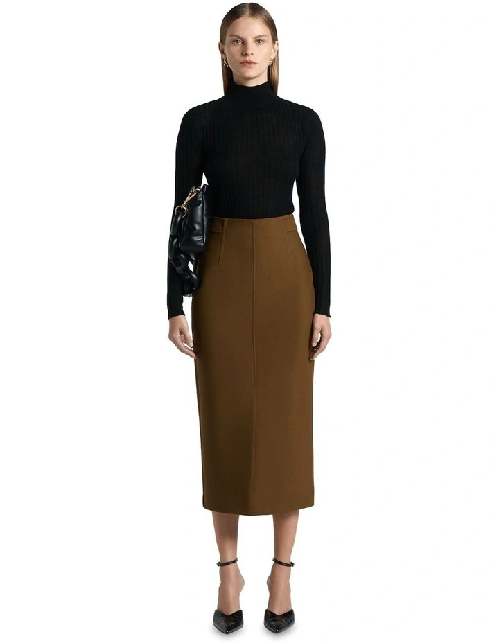 High Waisted Body Con Skirt in Nutmeg