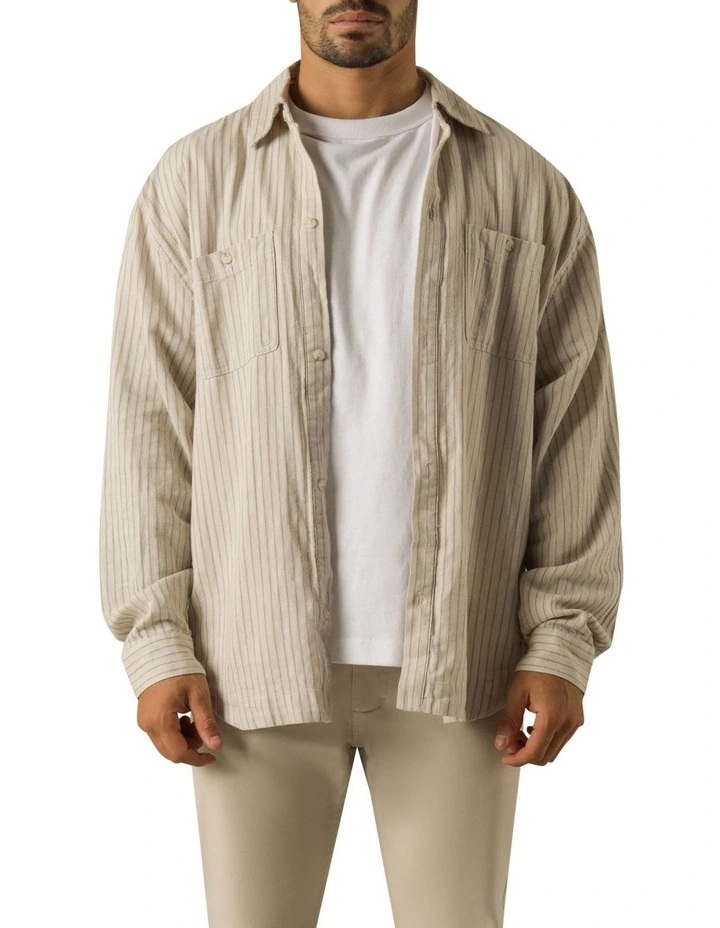 Lennon Long Sleeve Shirt in Off White Stripe