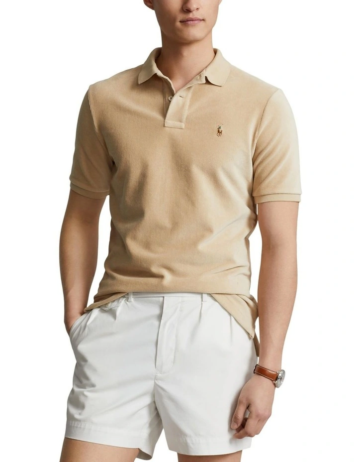 Classic Fit Knit Corduroy Polo Shirt in Natural