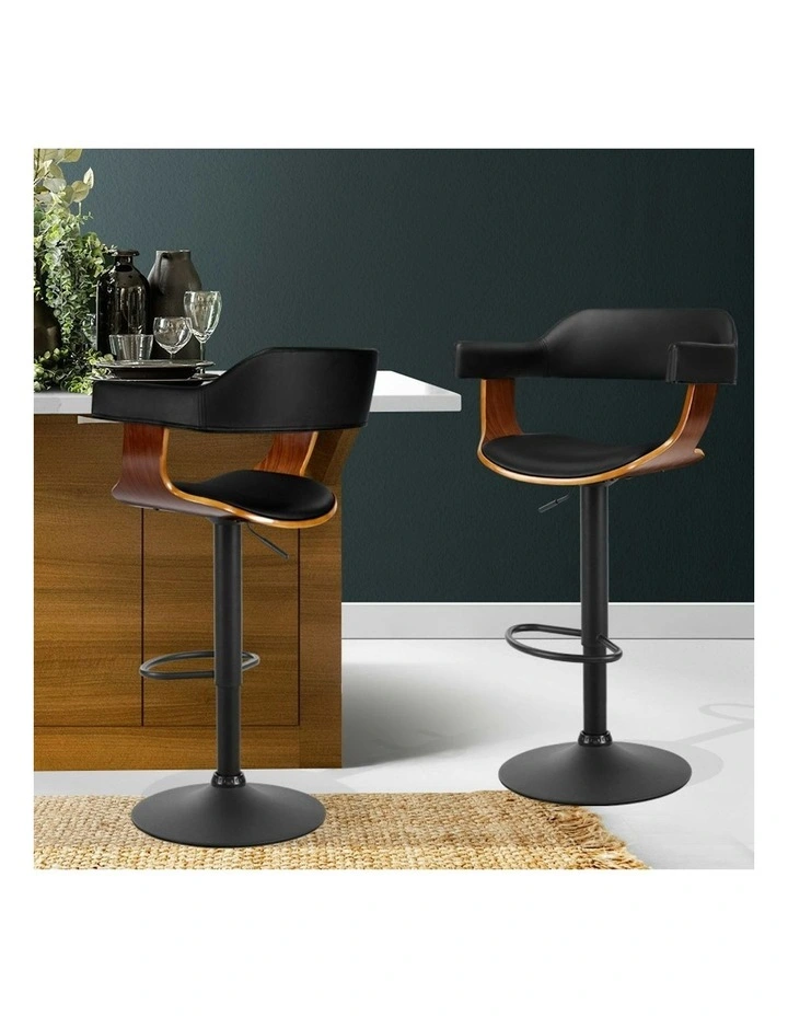 Selina Leather Bar Stools with Armrest 2x in Black