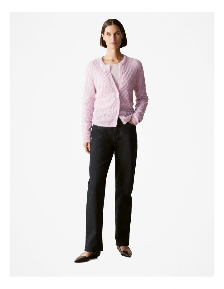 Mohair Wool Blend Pointelle Cardigan in Blossom Pink