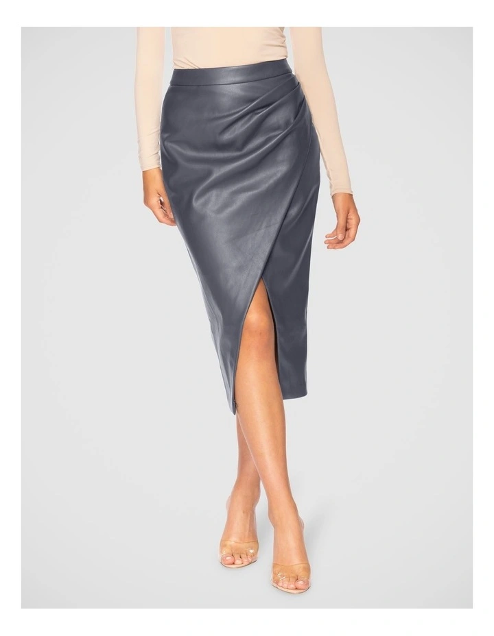 Rowan Vegan Leather Skirt in Navy