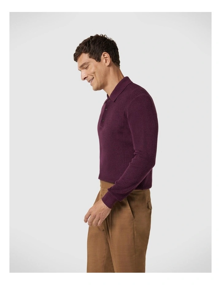Long Sleeve Knitted Polo in Plum