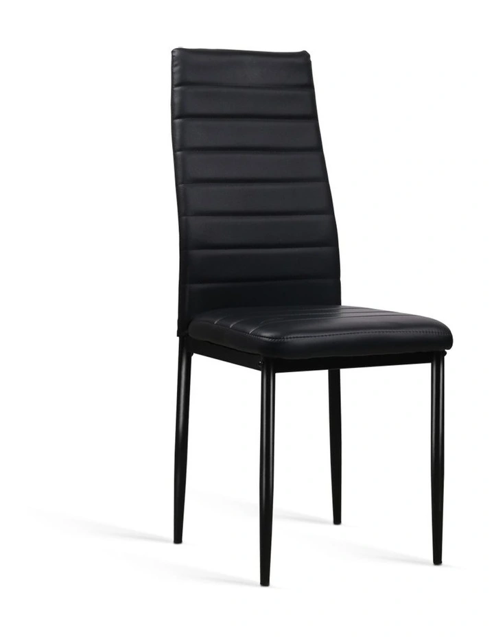 Dining Chairs Leather Channel Tufted Set of 4 in Black