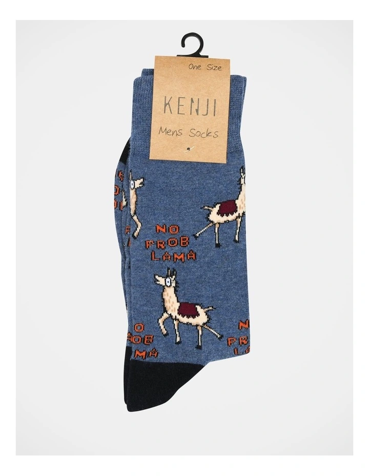 No Problama Crew Length Socks in Denim
