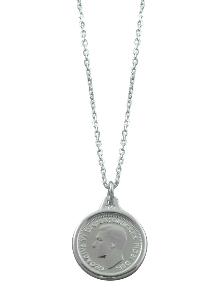 Adjustable Link Chain Threepence Coin Silver Necklace