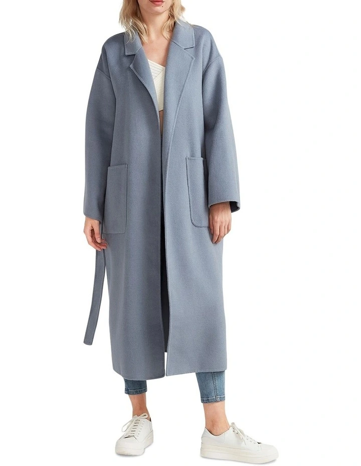 Wide Awake Split Hem Overcoat in Blue