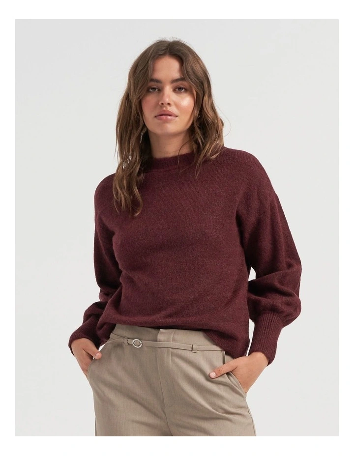 Jada Balloon Sleeve Knit Jumper in Red