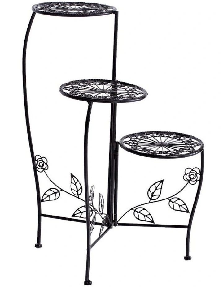 Wrought Iron Outdoor Indoor Flower Pots Plant Stand x2 in Black