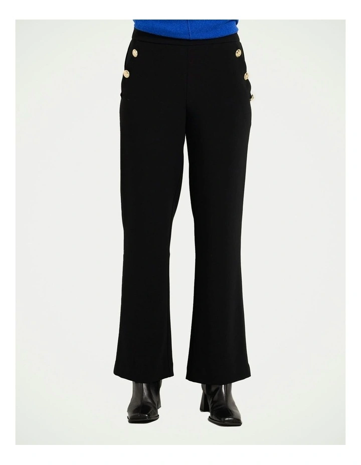 Mara Button Wide Leg Long Pant in Black