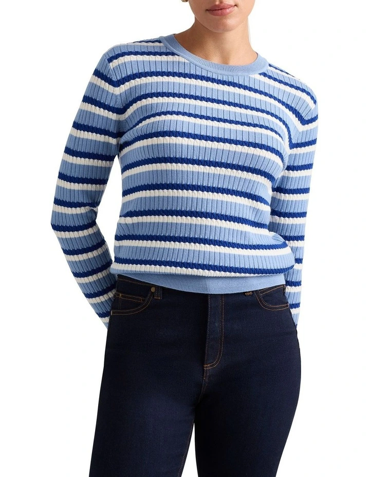 Striped Cable Knit Top in Blue Stripe