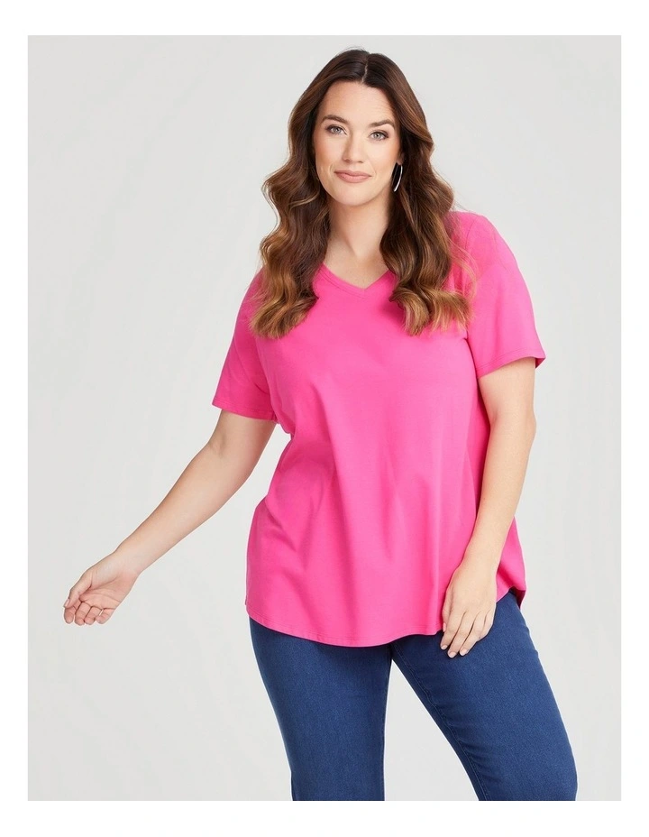Australian Cotton V-neck T-shirt in Berry Fuchsia