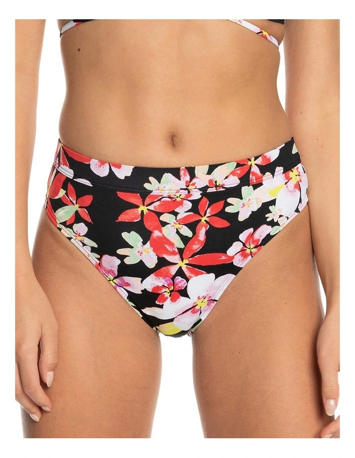 Printed Beach Classics Mod Mid Waist Bikini Bottom in Black Floral