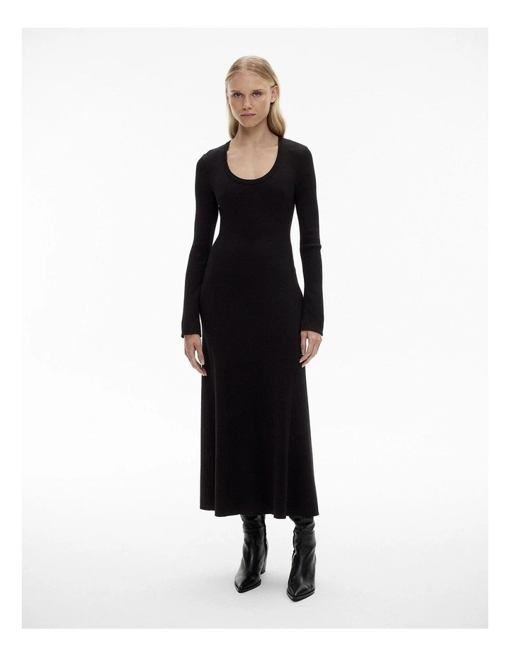 Wool Blend Scoop Knit Dress in Black