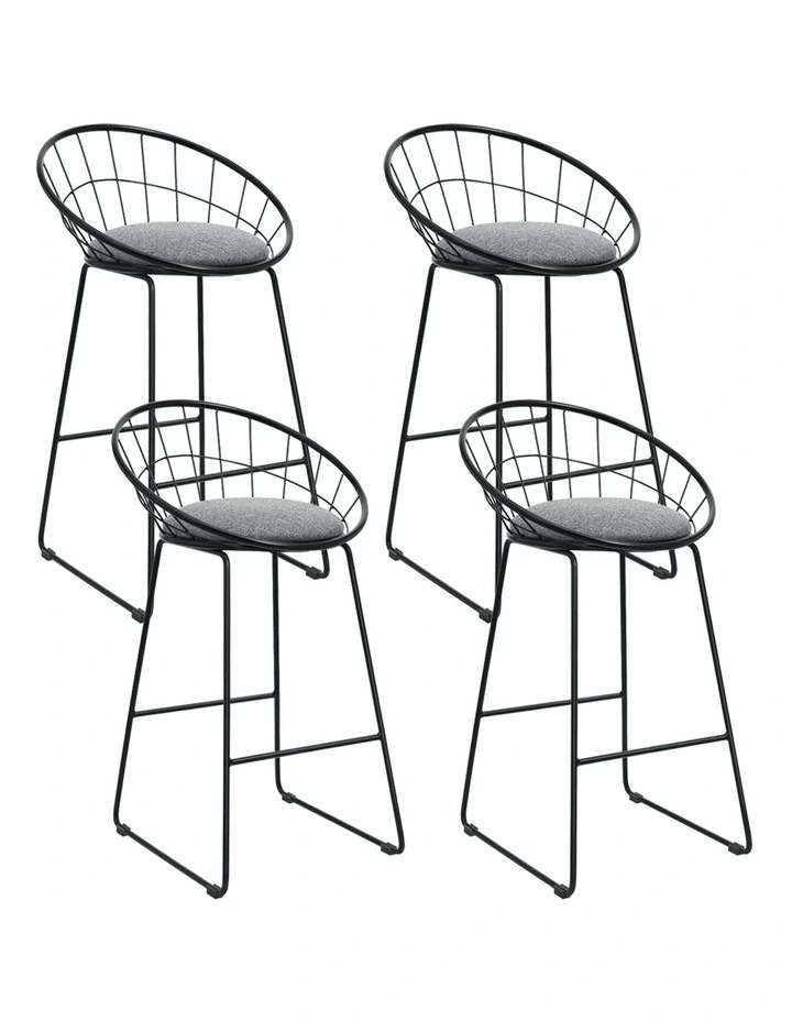 Bar Stools Metal Kitchen Chairs Fabric x4 in Grey