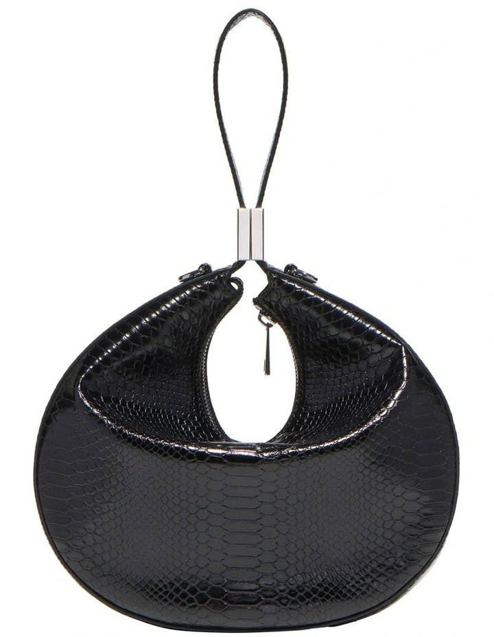 Croc Embossed Crescent Bag in Black