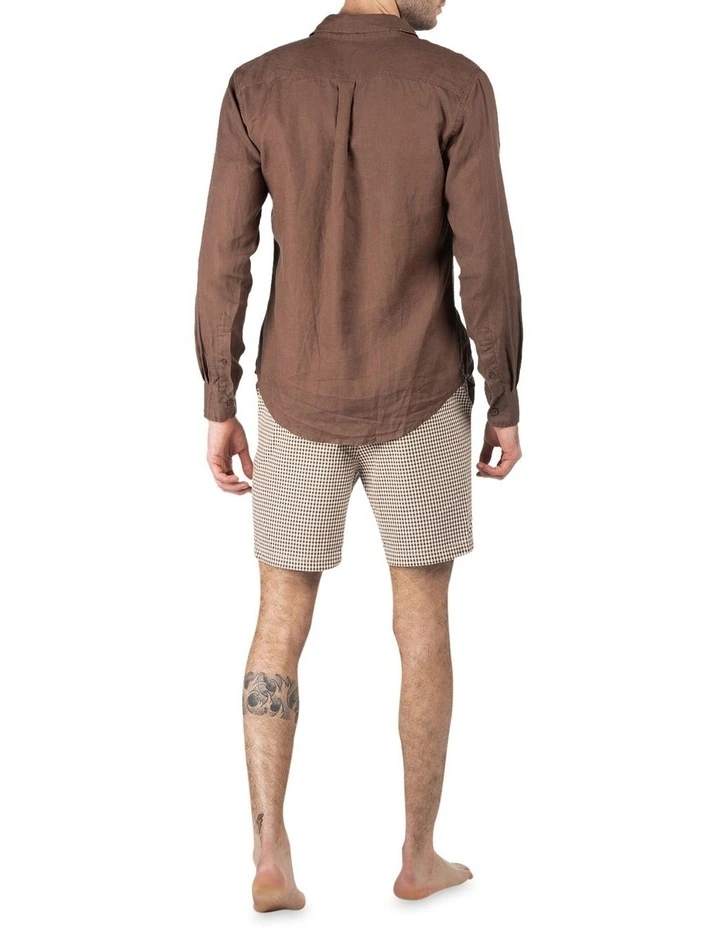 Long Sleeve Linen Shirt in Chocolate