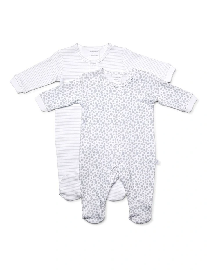 Footed Studsuit Grey 2 Pack in Grey