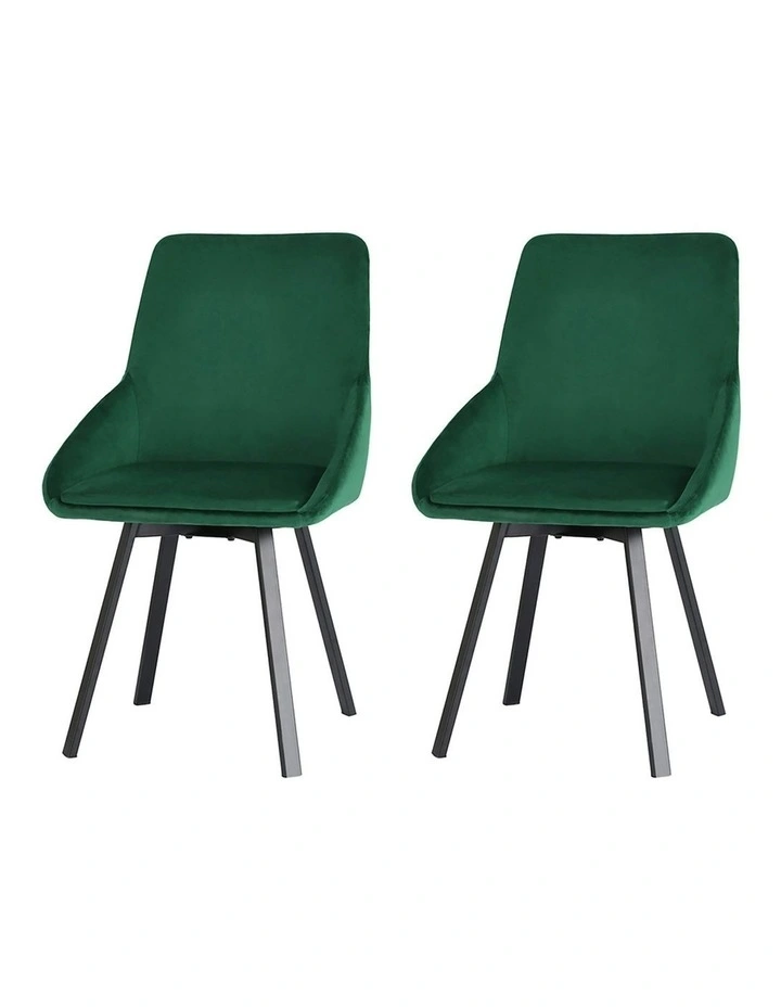 Dining Chairs Velvet Swivel Base Set of 2 in Green