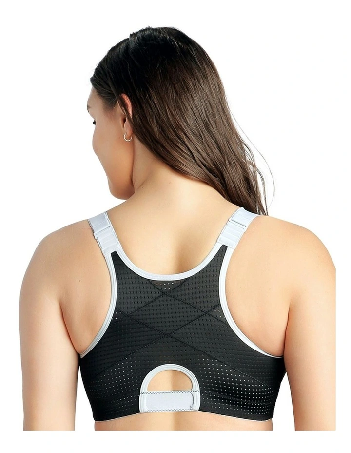 Wave Wirefree Zip Front Sports Bra in Black