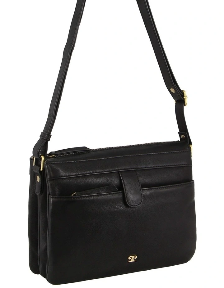 Leather Layered Style Crossbody Bag in Black