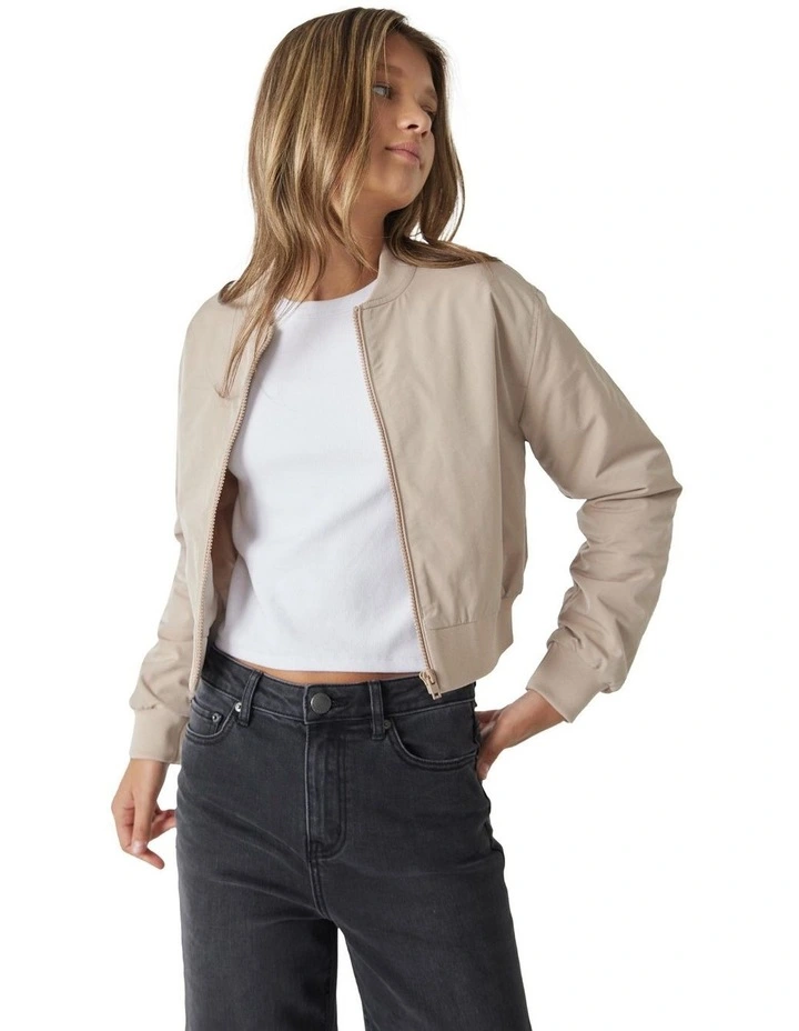 Crop Oversized Bomber in Natural