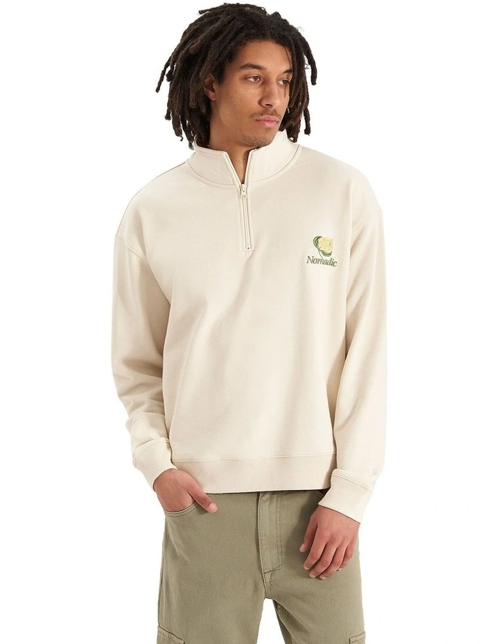 Blossoms Quarter Ziip Pullover Sweater in White