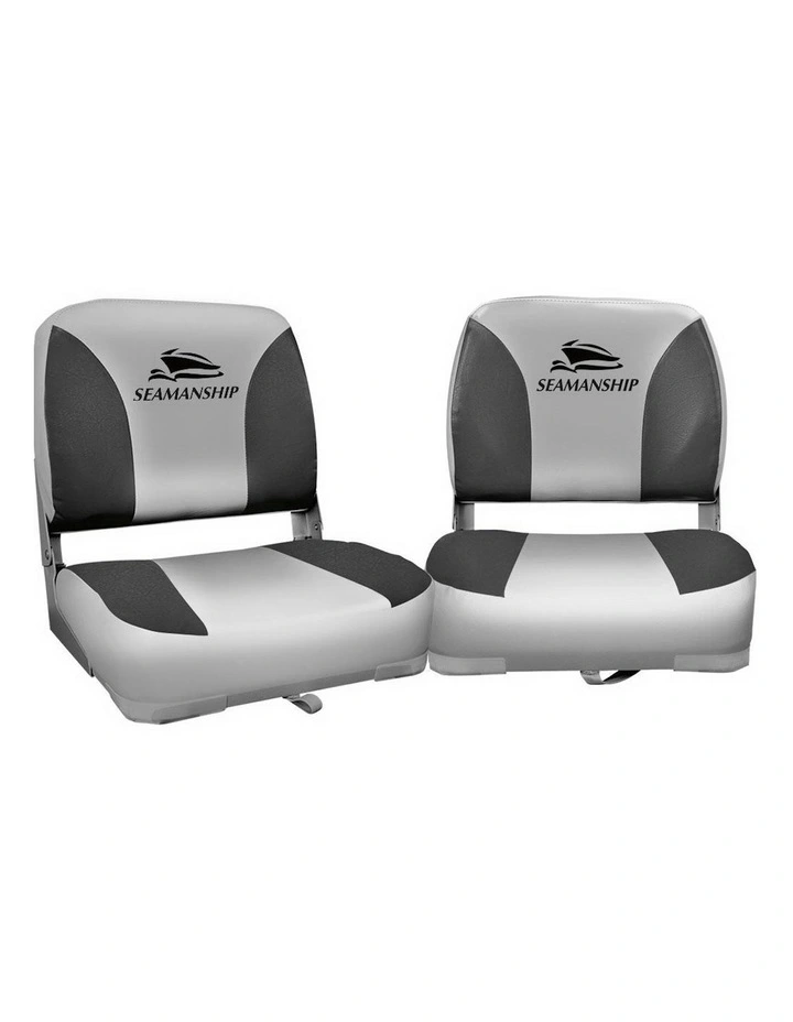 Seamanship 2X Folding Boat Seats Swivel Low Back 13cm Padding in Charcoal