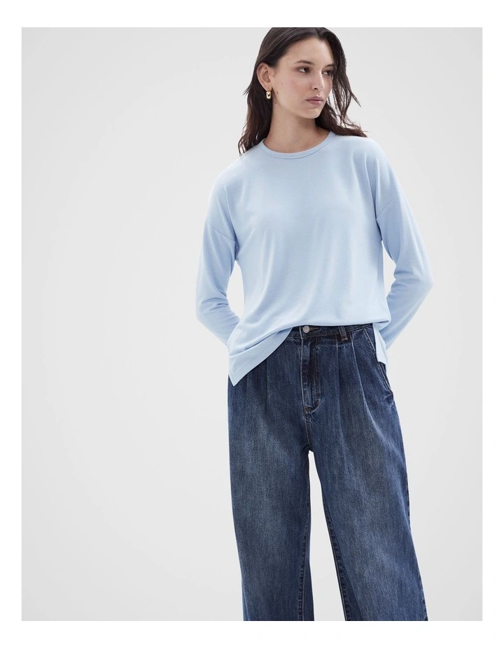 Cosy Long Sleeve Tee in Smoke Blue