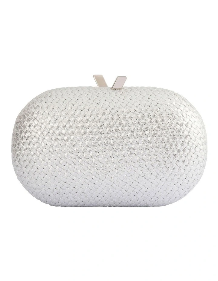 Lucia Woven Oval Clutch in Silver