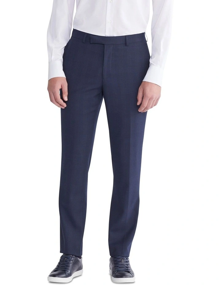 Slim Birdseye Check Suit Pant in Blue