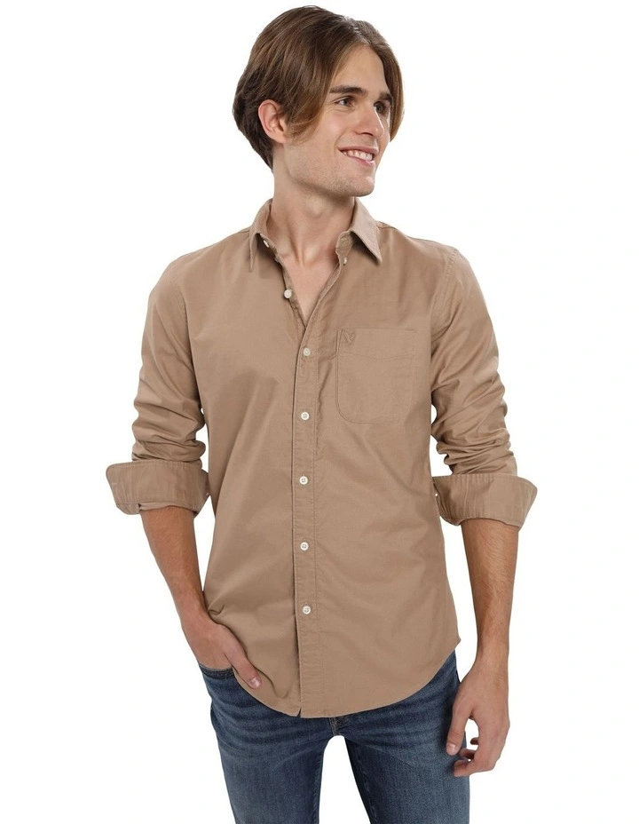 Slim Fit Flex Oxford Button-Up Shirt in Vintage Khaki