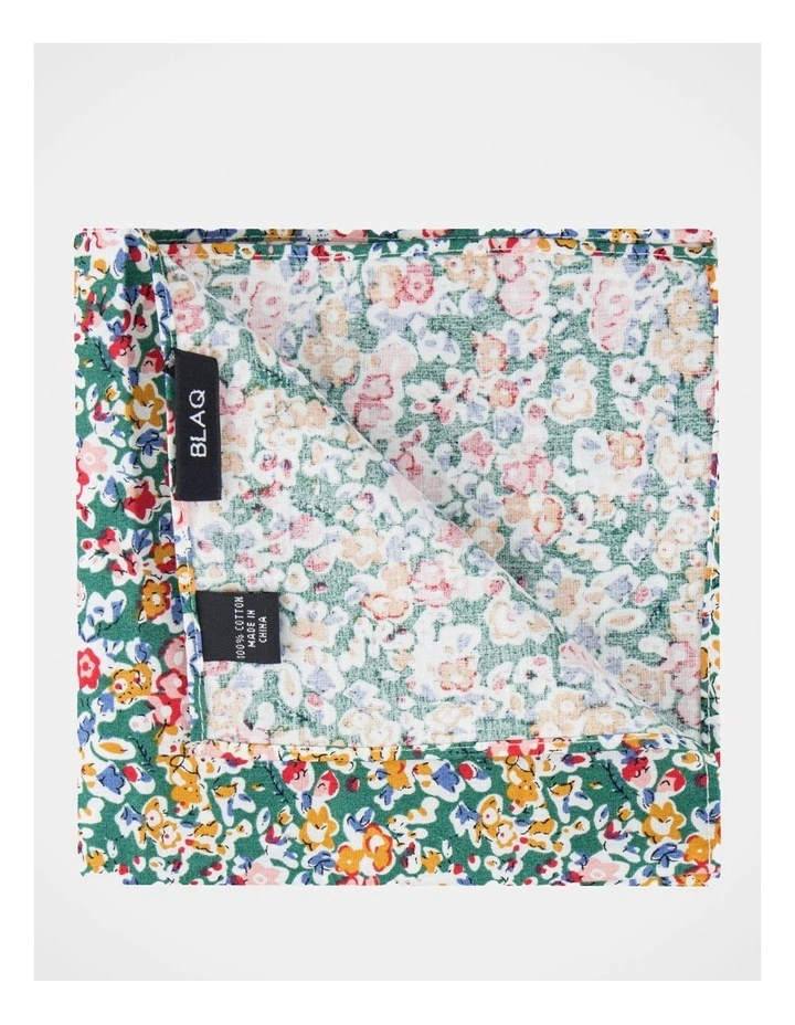 Floral Cotton Pocket Square in Green