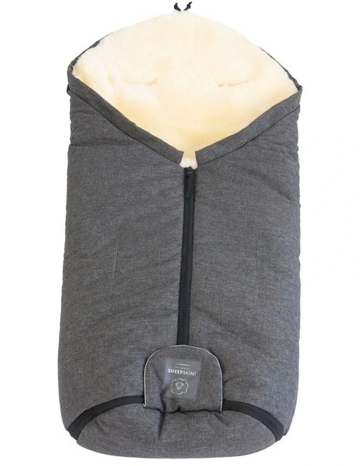 Weatherproof Merino Lambskin Footmuff Linear in Charcoal/Natural