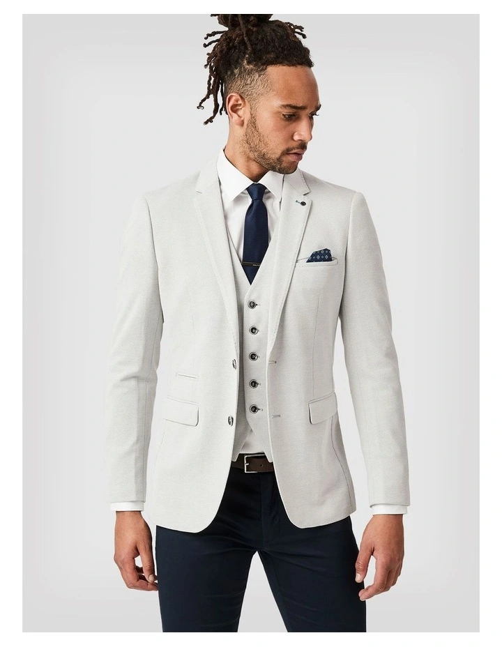 Slim Stretch Knitted Tailored Blazer in Bone