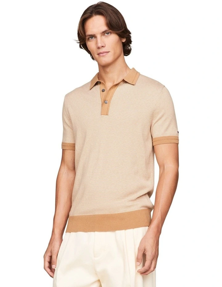 Cotton Silk Knit Polo in Classic Khaki/Calico