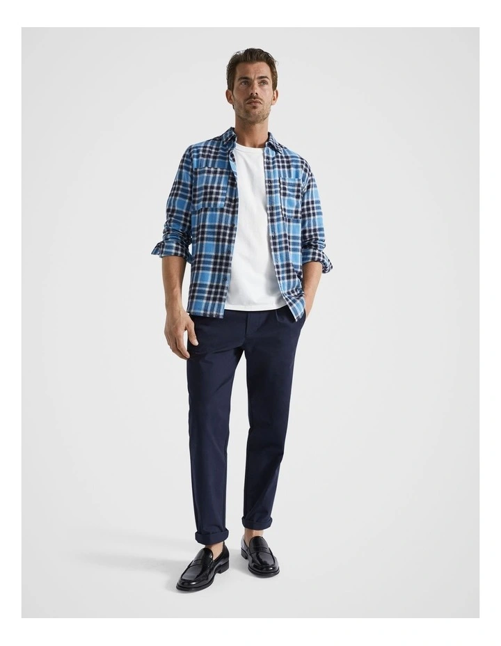 Brushed Check Flannel Shirt in Deep Chambray Marle